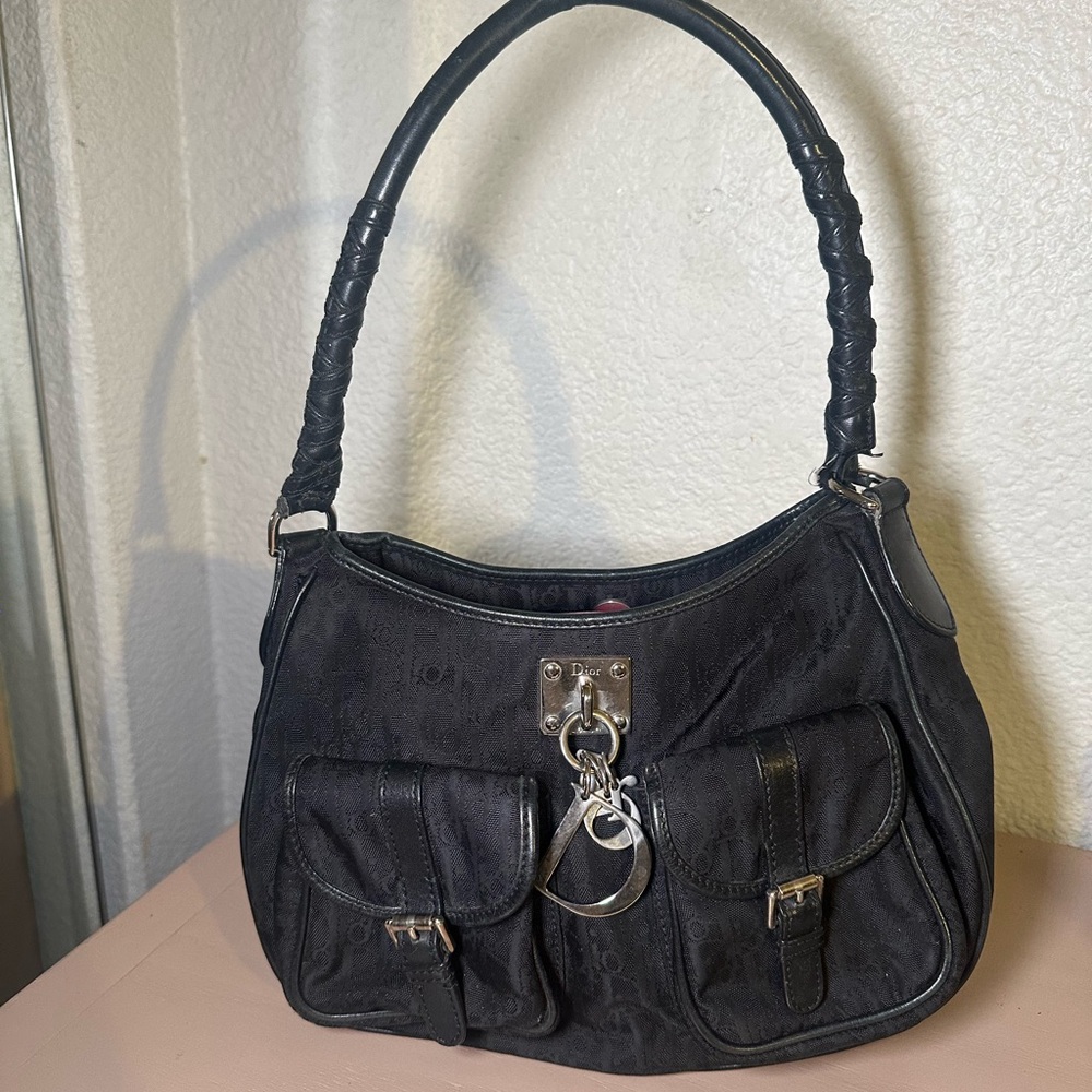 Dior Black Shoulder Bag with Silver Accents